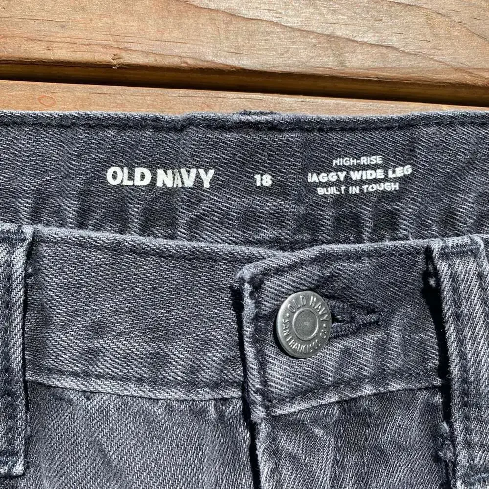 Old Navy Baggy Wide Leg Cargo Jeans Size 18 Black Denim
